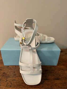 NWOT Franco Sarto Off-White Women’s Gladiator Sandal with Gold Accent, Sz 9